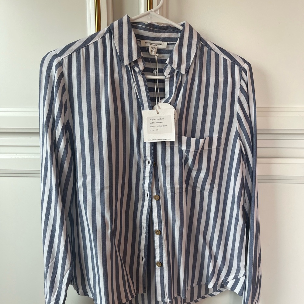 Blue and White Striped Button-Up Shirt BeachLunchLounge